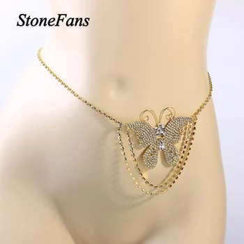 StoneFans Rhinestone Jiewelry Sexy Butterfly Waist Chain Belt Crystal Uprząż bikini Body Chains biżuteria dla kobiet brzuch prezenty