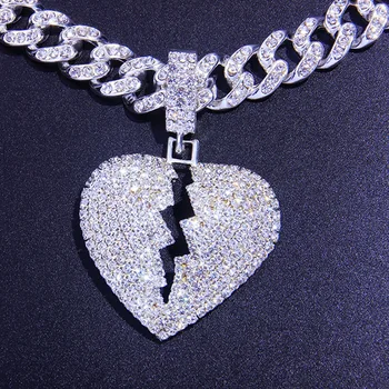 Stonefans mężczyźni hip-hop kubańska naszyjnik łańcuch wisiorek naszyjnik biżuteria oświadczenie rhinestone złamane serce naszyjnik hip-hop dla kobiet