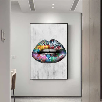 Streszczenie Sexy Usta Ścienne Artystyczne Obrazy Drukowanie Na Płótnie, Plakaty I Grafiki Graffiti Reprodukcja Na Płótnie Obrazy Sztuki Wystrój Domu
