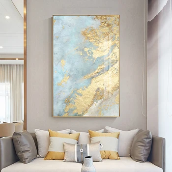Streszczenie efekt złotej farby plakat i drukowanie Куадрос streszczenie obraz na płótnie do salonu duży ściany sztuki Nordic Wall Picture