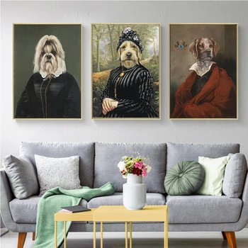 Styl vintage ozdoby w domu zwierzęta płótno Malarstwo kardynał pies portret plakaty Hd drukowanie Nordic Wall Art Picture do sypialni