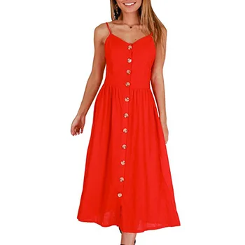 Sukienka Letnia Kobieta Z Paskiem Na Ramię Artystycznej Sukienkę Damska Kieszeni Bez Rękawów Czerwony Biały Vintage Sexy Strój Plażowy Vestido 2020