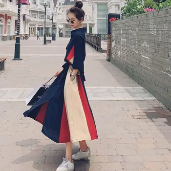 Sukienki jesień słodki pełna patchwork do połowy łydki Imperium suknia koreańskie kobiece sukienki kobiety
