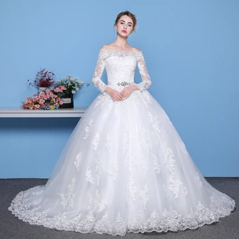 Suknie Ślubne Z Długim Rękawem 2021 Księżniczka Koronki Suknie Ślubne Panny Młodej Luksusowe Zabytkowe Z Ramienia Robe De Mariage
