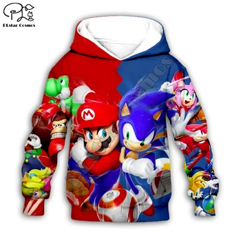 Super Sonic 3d bluzy dzieci błyskawica płaszcz sweter z długim rękawem kreskówka bluza dres z kapturem/spodnie/rodzinne koszulki
