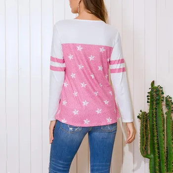 Sweter bandaż 2020 nowe gwiazdy druku patchwork t-shirt kobieta jesień casual top t-shirt z długim rękawem dla kobiet Lady moda
