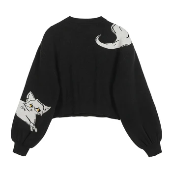 Swetry dla kobiet sweter O-neck 2020 jesień animal print casual Temat z długim rękawem moda kot z dzianiny krótki sweter, bluzki