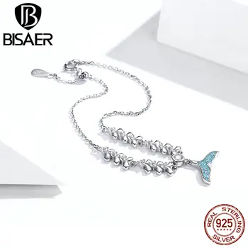 Syrena bransoletki BISAER 925 srebro kobiet łańcuchowe bransoletki ogon syreny Pulseira regulowane luksusowe biżuteria ECB154