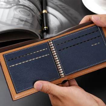Sztuczna skóra krótki portfel męski czarny uchwyt karty kredytowej kawy przyczynowo-skutkowego małe portfele dla mężczyzn przewodnik portfel na monety cienką kopertę