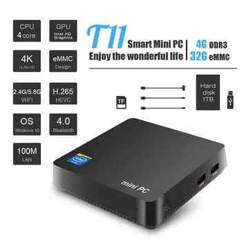 T11 Mini PC Intel Atom X5-Z8350 Quad Core Win10 Mini Computer 2.4 G/5G WIFI BT HDMI USB 3.0 4G 32G/4G 64G VGA pocket PC