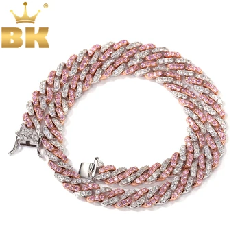 THE BLING KING 9mm Iced Out Women Choker naszyjnik różowe złoto kuby ogniwo z białym i różowym sześcienny cyrkonu łańcucha biżuteria