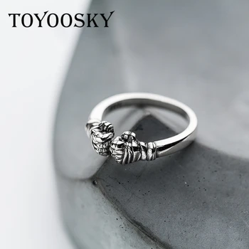 TOYOOSKY pięść boks pierścień ręka oryginalny S925 funt tajski srebrny pierścień dla kobiet, mężczyzn kontrakt biżuteria regulowany rozmiar