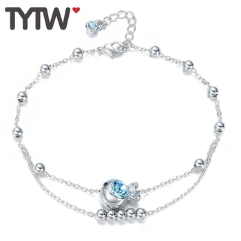 TYTW moda bransolety Kryształ dla kobiet lato plaża kolor Srebrny powołanie Czechy rocznika morskie podróże dziewczyna noga łańcuch biżuteria