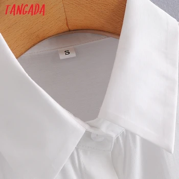 Tangada kobiety eleganckie temat białe koszule z długim rękawem stałe skręcić w dół kołnierz elegancki biuro panie robocza odzież Bluzki 3A51