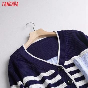 Tangada kobiety patchwork pasiasty sweter vintage, nadproża 2020 jesień oversize z dzianiny sweter płaszcz 4R4