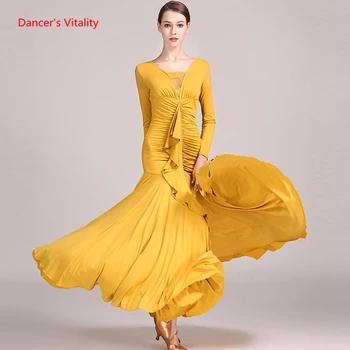 Taniec Towarzyski Sukienka Stałe Długie Rękawy Duża Huśtawka Sukienki Dla Kobiet Towarzyski Walc Tango Taneczne Stroje Konkurs