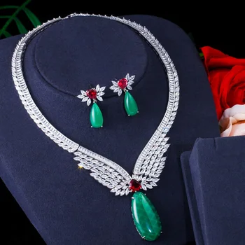 ThreeGraces modny zielony CZ Cyrkon kamień sukni ślubnej naszyjnik kolczyki zestawy biżuterii dla kobiet pendientes mujer moda JS640