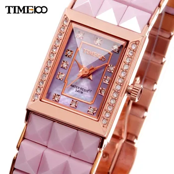 Time100 zegarki damskie zegarek kwarcowy Ceramiczny różowy pasek diamentowa osłona tarczy panie dorywczo zegarki na rękę bransoletka relogios feminino