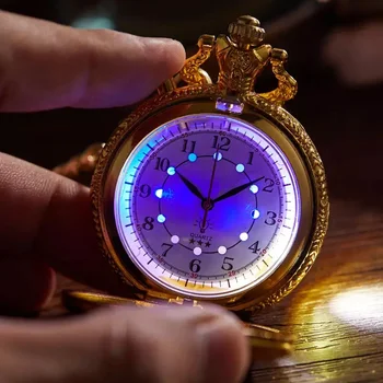 Top Luxury Gold Luminous LED zegarek kwarcowy zegarek kieszonkowy pociąg lokomotywa silnik steampunk kwarc FOB Light Watch prezenty dla mężczyzn i kobiet