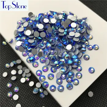 TopStone Lt Sapphire AB Color ss3-ss30 okrągły szklany Kryształ Flatbacks Nail Art 3D kamienie klej na nie poprawkę cyrkonie