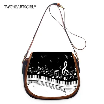 Twoheartsgirl Music Note Design Women Shoulder Bag Guitar Piano Keyboard Printed Messenger/Crossbody Bag for Ladies Saddlebags