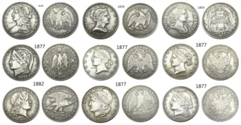 USA zestaw(1838-1882) 9шт różnych kierowniczych Полудолларовых wzorów posrebrzana replika monety