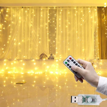 USB 5v LED String lights 3x3m miedziany przewód główny kartki ślub dekoracje odkryty garland hakowi kurtyna blichtr wspaniałe światło