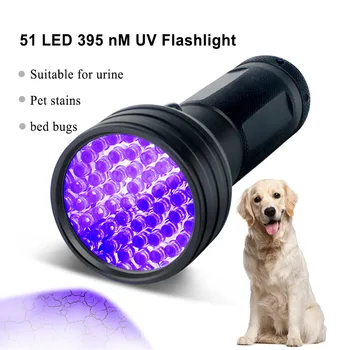 UV led latarka Czarny światło 51 dioda 395нм Latarka uv światło lampy detektor psim moczu domowych plam i pluskiew 3 x AA