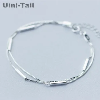 Uini-Tail hot personality new art 925 sterling silver jewelry simple bar round bar double highquality popular bracelet fashion