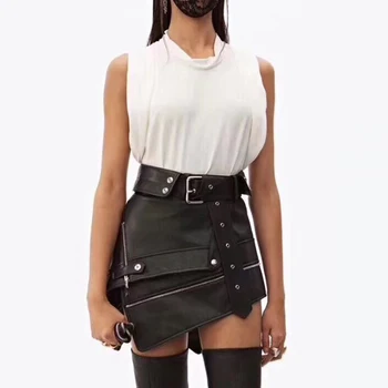 UpAvonu Sexy Asymmetry Pu Spódnica Damska Zipper Punk Rock Pas Mini Spódnica Meble Ubrania Czarne Spódnice Z Wysokim Stanem 2020 Nowa Moda