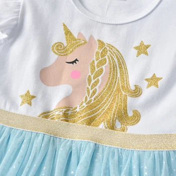 VIKITA Summer Girls Princess Dress Girls Unicorn Costumes plac casual dzieci Licorne bawełna siatka patchwork sukienka Vestidos