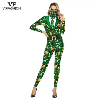 VIP FASHION St. Patrick ' s Day Festival Party Cosplay Costumes For Women Suit Four Leaf Clover Print Long Sleeve kombinezon