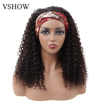VSHOW Hair 32 Inch Kinky Curly Opcje peruki brazylijski Remy opaska na głowę szalik ludzkie włosy peruki damskie czarne nie ma kleju nie ma szycia