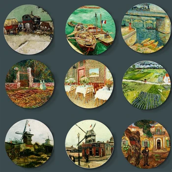 Van Gogh Olejna Malowanie Malowanie Talerz European Decoratie Plate Ścienne Piękne Dekoracje Domowy Bar Studio Handmade Rękodzieło