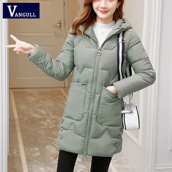 Vangull Women Thicken Parkas Winter New Warm Long Sleeve Hooded Coat Plus Size Fashion Zipper Watted Solid Luźne Kurtki