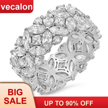 Vecalon kształt kwiat pierścień obietnica zestaw 925 srebro próby 5A Cyrkon Cz pierścionki zaręczynowe dla kobiet, mężczyźni biżuteria prezent