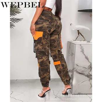 WEPBEL sportowe spodnie do biegania damska moda casual pomarańczowy moro spodnie Spodnie patchwork elastyczne legginsy dla kobiet