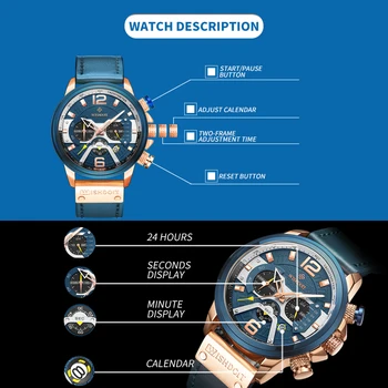 WISHDOIT 2021 męskie codzienne nowe zegarki niebieski top marki luksusowe wojskowe skórzane zegarek moda zegarki męskie chronograf zegarek