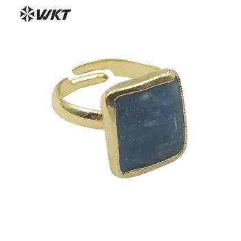 WT-R350 kamień naturalny pierścień okrągły/kwadratowy kształt niebieski cyjanit pierścień niepowtarzalny design galwanicznie złota pierścień kobieta biżuteria moda