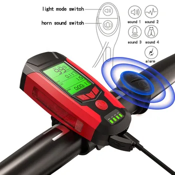 Wielofunkcyjny USB rower latarka 5 LED rower komputer/Róg rower przedni światło wodoodporny reflektor licznik rower akcesoria