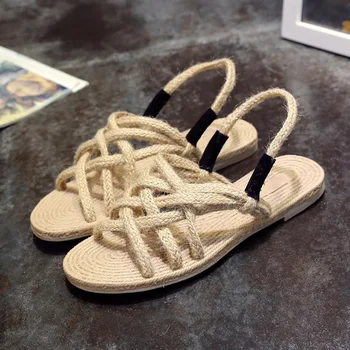 Windy schodowe sandały Damskie letnie rzymski styl mieszkania buty linolowy moda Damska obuwie plażowe Sandalias De Mujer Verano 2019 Peep Toe