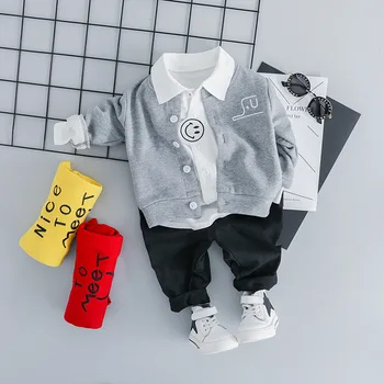 Wiosna Baby Boy Ubrania Zestaw Niemowląt Z Długim Rękawem Koszula+Sweter Żakiet+Spodnie Z Trzech Części Baby Suit Casual Dla Małych Chłopców