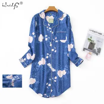 Wiosna jesień damska, bawełniana koszula nocna z długim rękawem druku Oversize Sleep Shirt bawełna, piżamy, koszule nocne odzież domowa