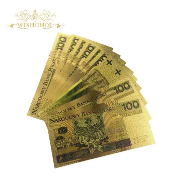 Wishonor 10 szt./lot banknotów 100 PLN Polska banknot tata Złoty banknot do kolekcji 999 złota. Plastikowa tuleja bez polimeru