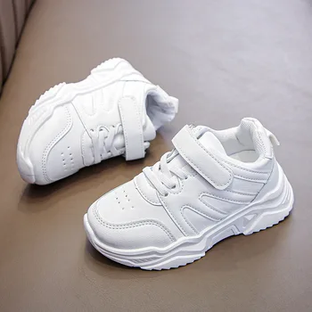 Wszystkie białe dziewczyny trampki casual PU Kids Boy tenis buty są wygodne, miękka podeszwa 2021 wiosna jesień Dziecięce buty do biegania E01071