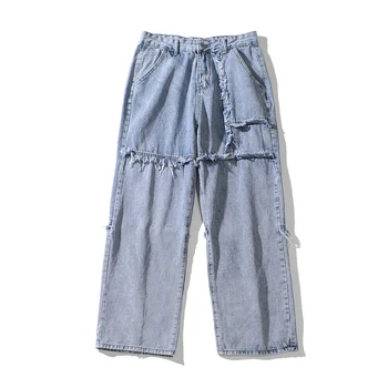 Wyblakłe podarte luźne jeansowe spodnie mężczyźni i kobiety piorą ulicy ubrania bezpośrednie temat jeansowe spodnie hip hop Harajuku plus rozmiar spodni