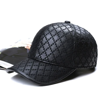 Wysokiej jakości skóra naturalna czapka z daszkiem Mężczyźni/Kobiety Jesień Zima moda czapki Diament sprawdzić owcza skóra czapki czapka z daszkiem czarny