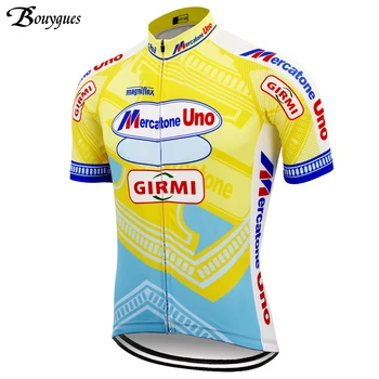 Włochy mężczyźni klasyczna jazda na rowerze Jersey żółty lato ropa ciclismo hombre Team jazda na rowerze odzież MTB maillot ciclismo Mercatone UNO