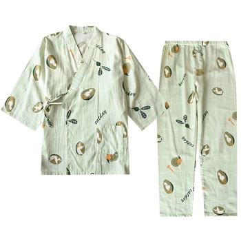 XIFER Japoński styl mężczyźni i kobiety wiosna i jesień szyfrowanie czystej bawełny piżama XL марлевое kimono para odzież domowa