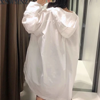 XNWMNZ za szeroka, długa koszula jesień 2020 Nowa damska z długim rękawem z kapturem top damskie białe bawełniane koszule